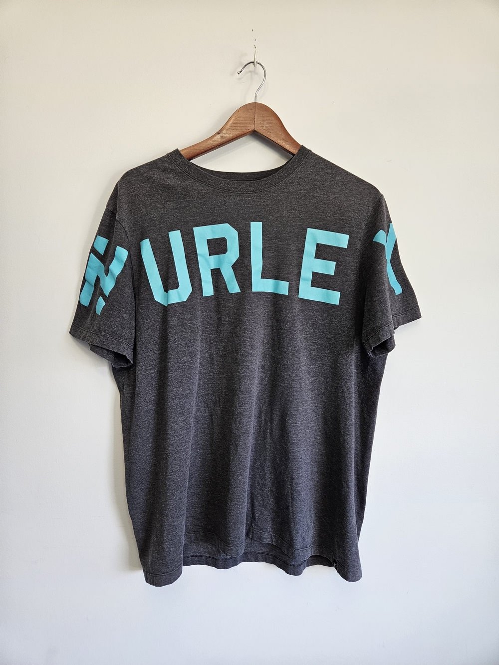 Hurley Charcoal Tee with Teal Logo